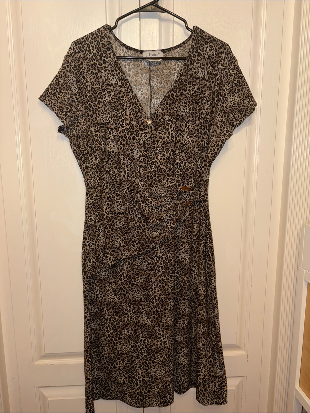 Vintage Jessica Leopard Print Dress Sz 14, Made in Canada, Faux Wrap, Strechy 🐆